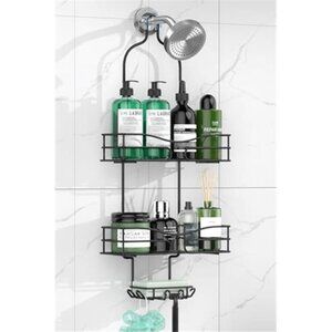 Bathroom Shower Caddy 3 Tier Hanging Organizer Soap Holder Hooks Black